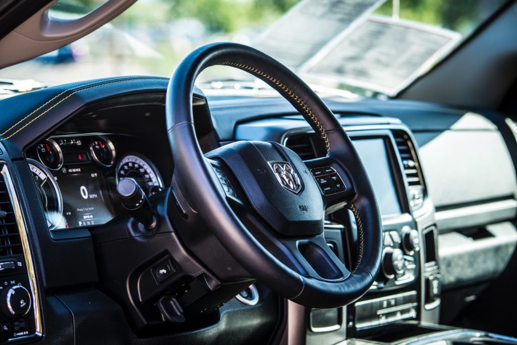 Steering wheel and interior of a car